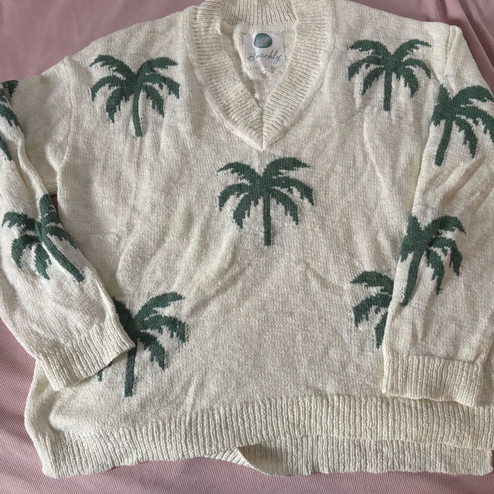Beachly Palm Trees Bohemian Oversized Lightveight Sweater Size L beachy - Picture 4 of 7